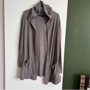Barefoot Dreams taupe (gray tan) hooded open front cardigan sweater 
style 905
